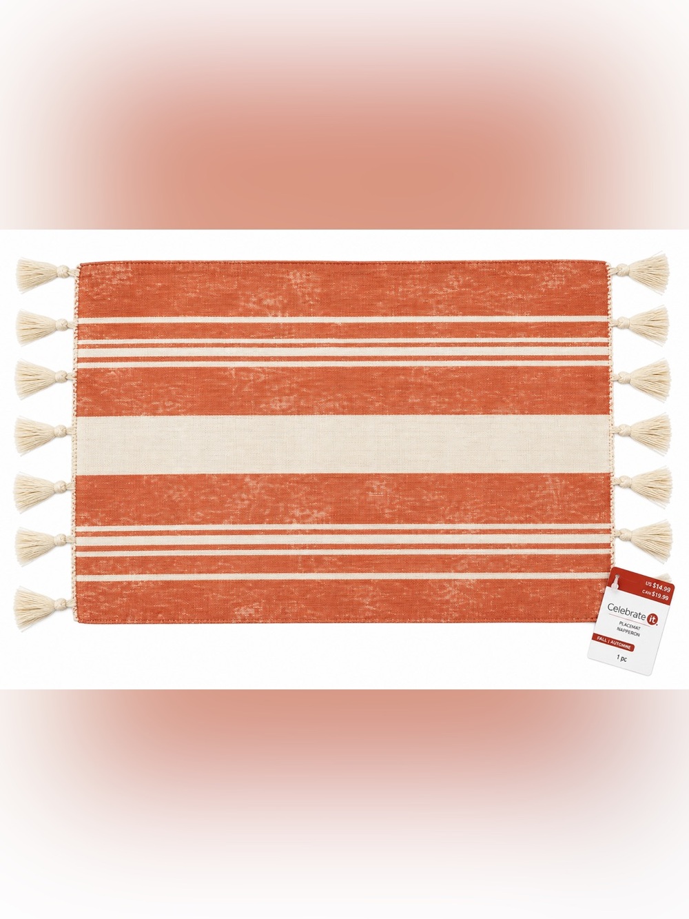 Celebrate It Fall Terracotta & Cream Striped Placemat with Tassels